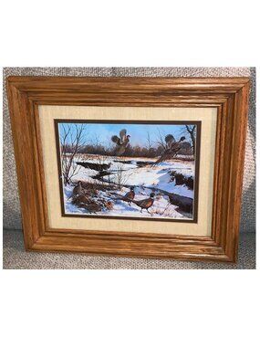 VTG M. Wayne Willis Pheasants Hunting Nature Art Print Framed (10.5" x 12."5)